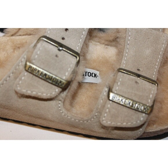 Birkenstock Women's EU 37 NARROW Arizona Shearling Lined Sandals Taupe NIB - Picture 4 of 7